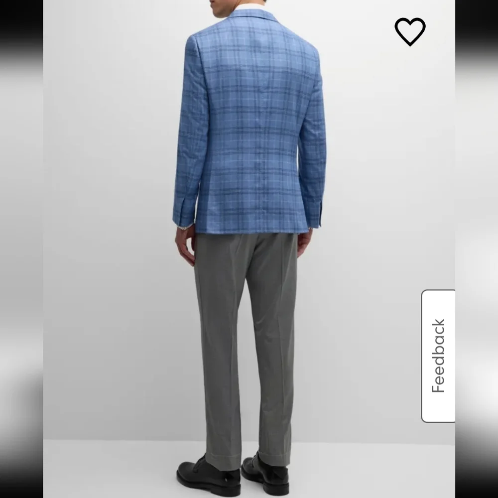Brioni Men's Plaid Blazer Blue and Gray - Picture 12 of 12